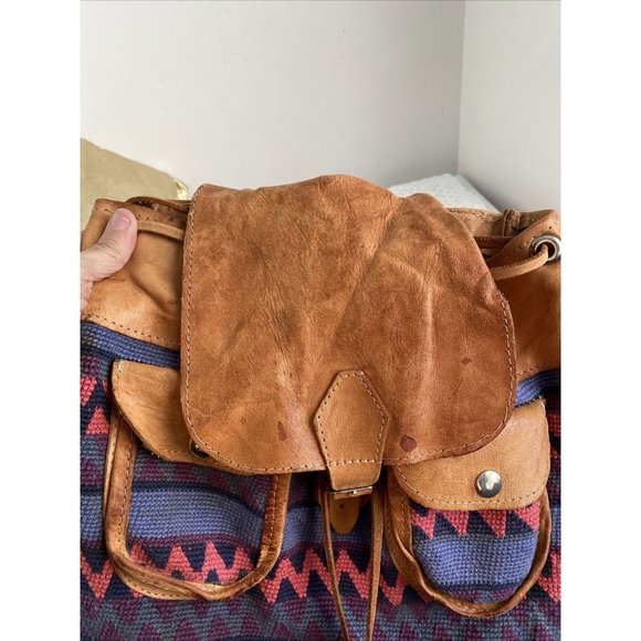 Backpack Hoho Woven textile cow hide double pocket  Backpack Boho 14”-13” 5.5” main image 9